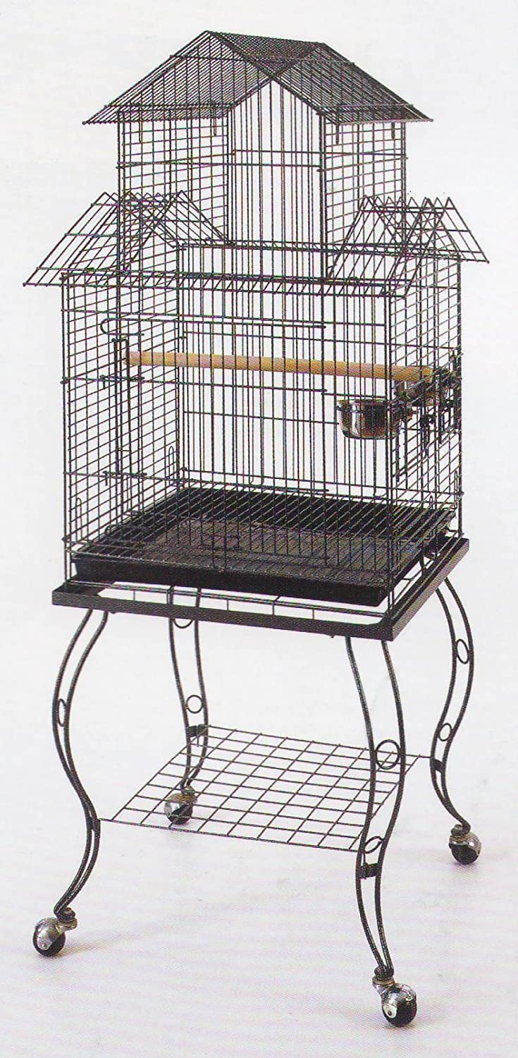 Large 57-Inch Pagoda House Roof Top Parrot Lovebird Cockatiel Cockatiels Parakeets Cage with Stand， Black Vein