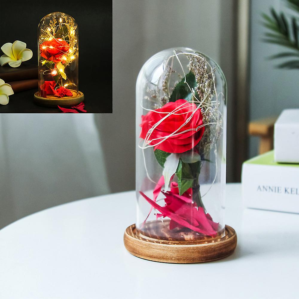 Simulation Rose Flower L-ed String Light With Glass Cover Desk Lamp Decoration Romantic Valentine's Day Birthday Gift Blue