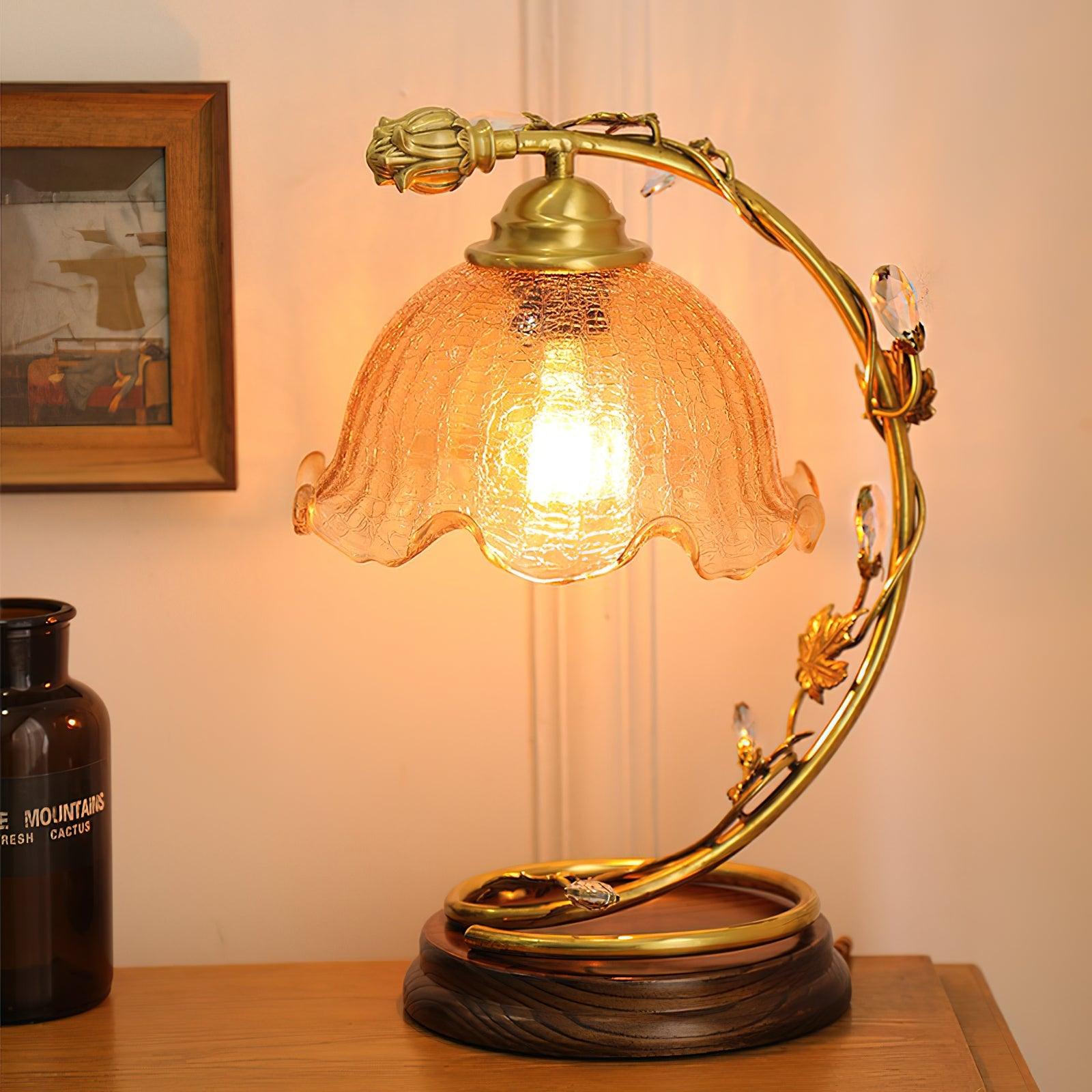 Cracked Glass Brass Table Lamp