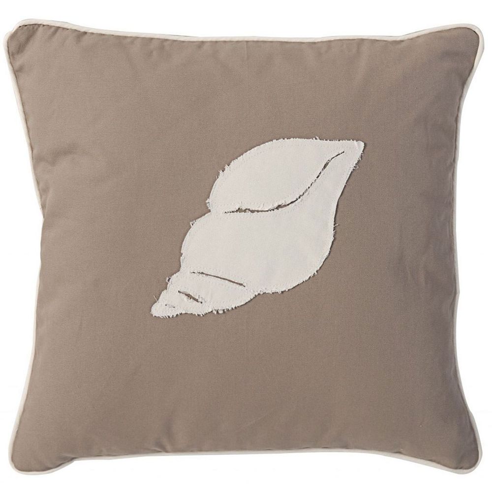 17.5 Tan Brown and White Conch Shell Square Pillow