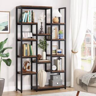 BYBLIGHT Eulas 70.9 in. Brown Wood 12-Shelf Modern Tall Etagere Bookcase 6-Tier Display Shelves Book Storage Organizer BB-K0055GX