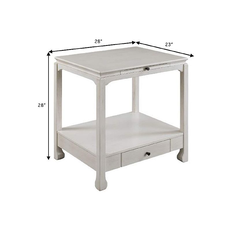 Accent Table with Pull Out Tray and 1 Drawer， Antique White