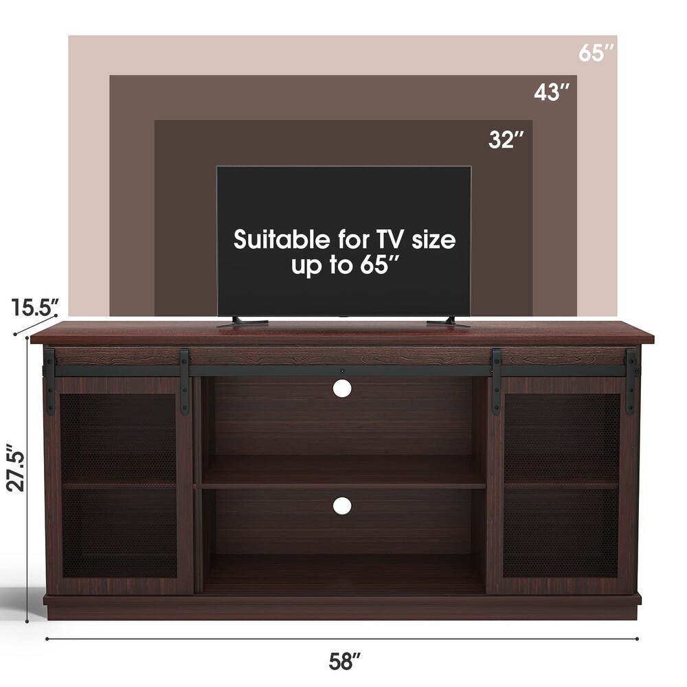 TV Stand up to 65 Inches  Modern Entertainment Center with Sliding Barn Doors and Storage Cabinets  Metal Media TV Table