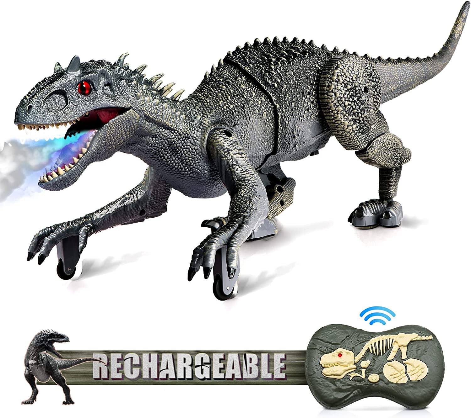 Beefunni Remote Control Dinosaur Toys for Kids，Walking and Roaring Simulation Indominus Rex Jurassic Dinosaur Toys for Boys Girls 3-12 Years