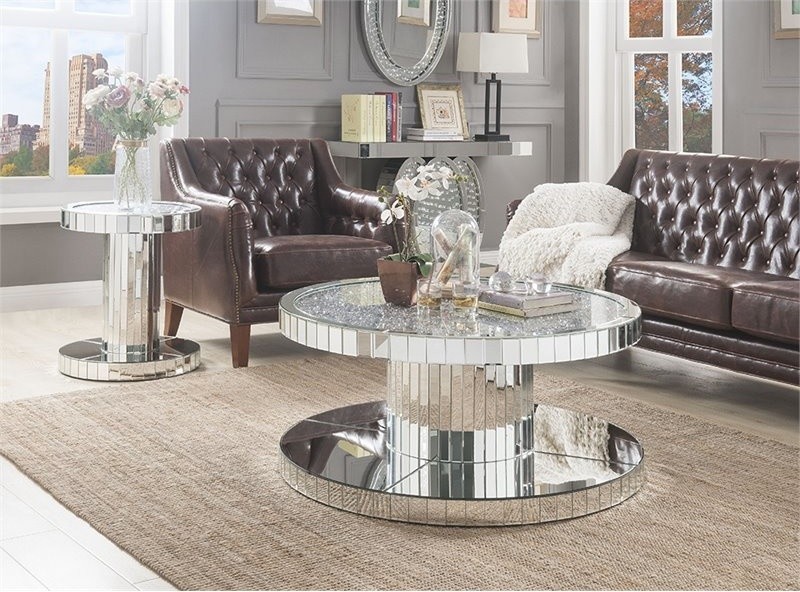 ACME Ornat Coffee Table  Mirrored and Faux Stones   Contemporary   Coffee Tables   by GwG Outlet  Houzz