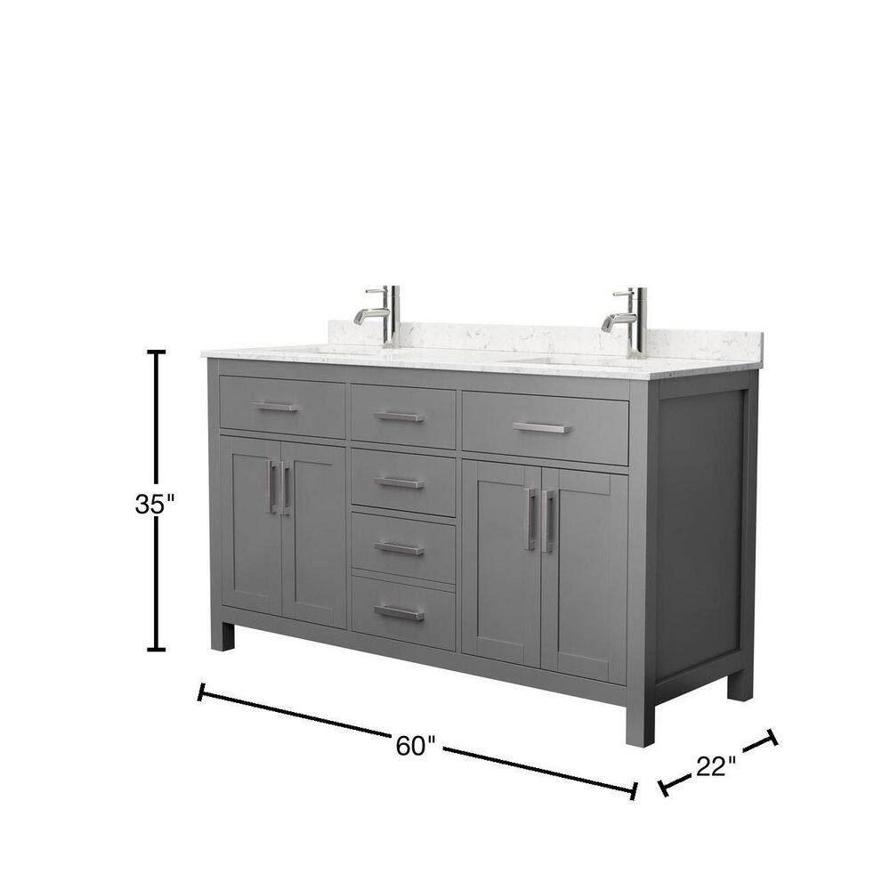 Wyndham Collection Beckett 60 in. W x 22 in. D Double Bath Vanity in Dark Gray with Cultured Marble Vanity Top in Carrara with White Basins WCG242460DKGCCUNSMXX