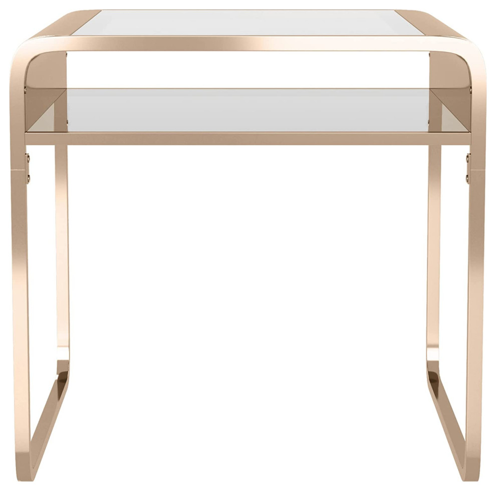 Contemporary End Table  Metal Frame With Glass Top  ampMirrored Shelf   Contemporary   Coffee Tables   by Declusia  Houzz