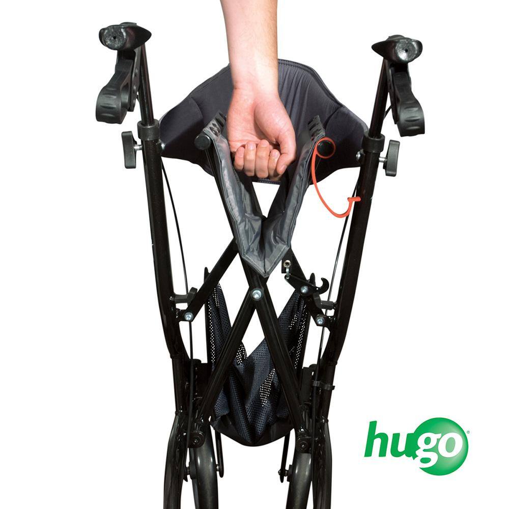 Hugo Mobility Explore 4-Wheel Side-Fold Rollator Rolling Walker with Seat Backrest and Folding Basket in Pearl Black 700-977