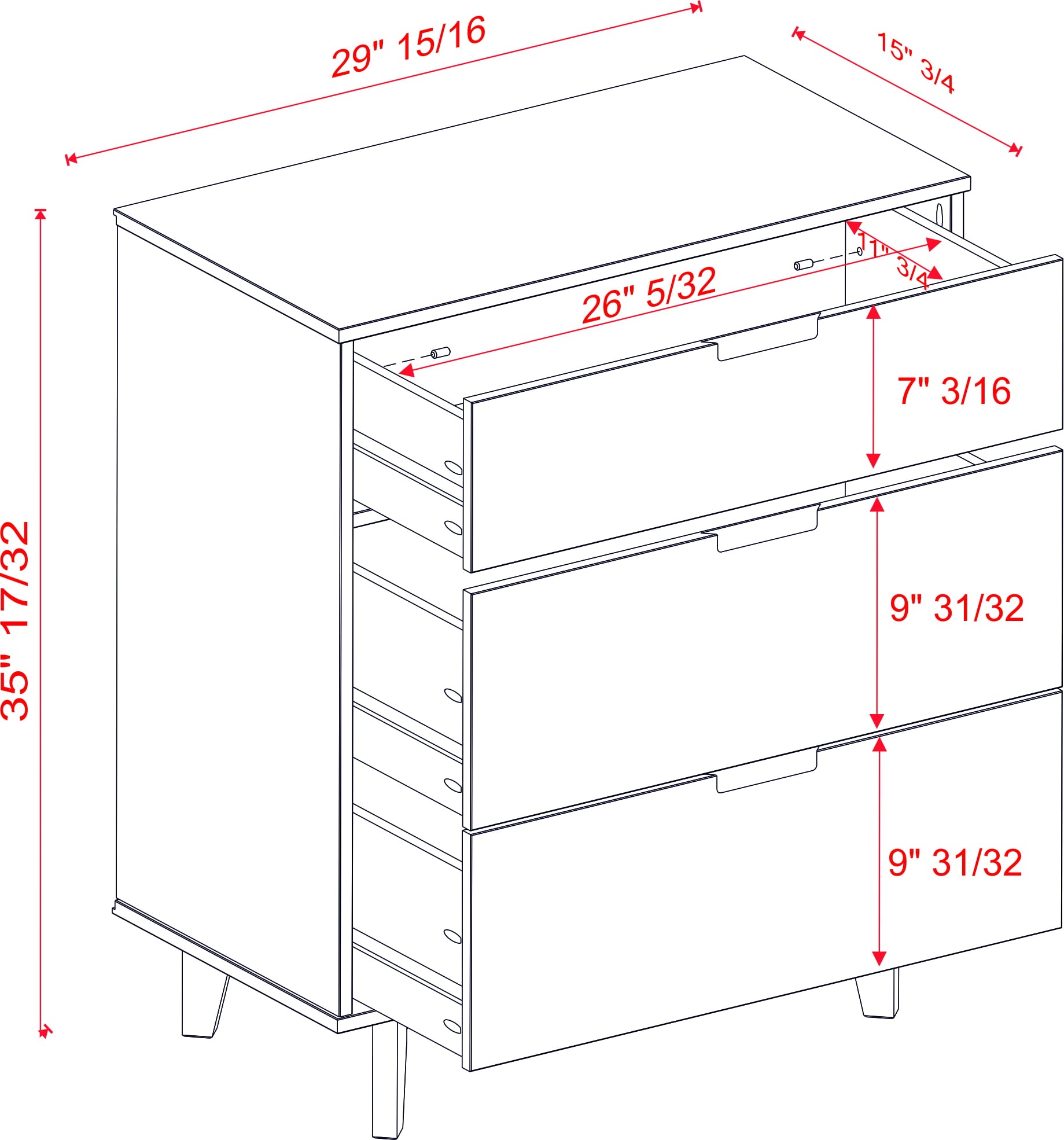 Bellamy Studios Sonoma 3-Drawer Solid Wood Walnut Dresser