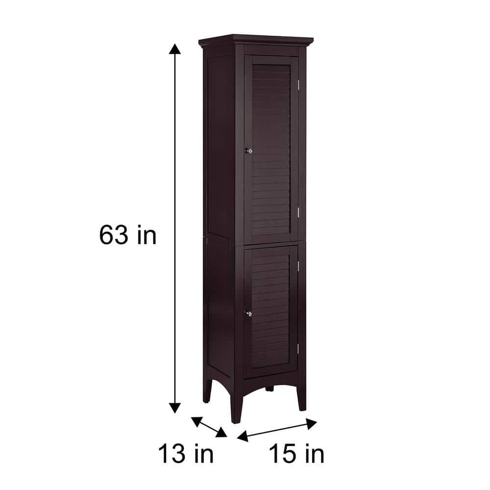 Teamson Home Simon 15 in W x 63 in H x 13 in D Bathroom Linen Storage Tower Cabinet with 2 Shutter Doors in Dark Espresso