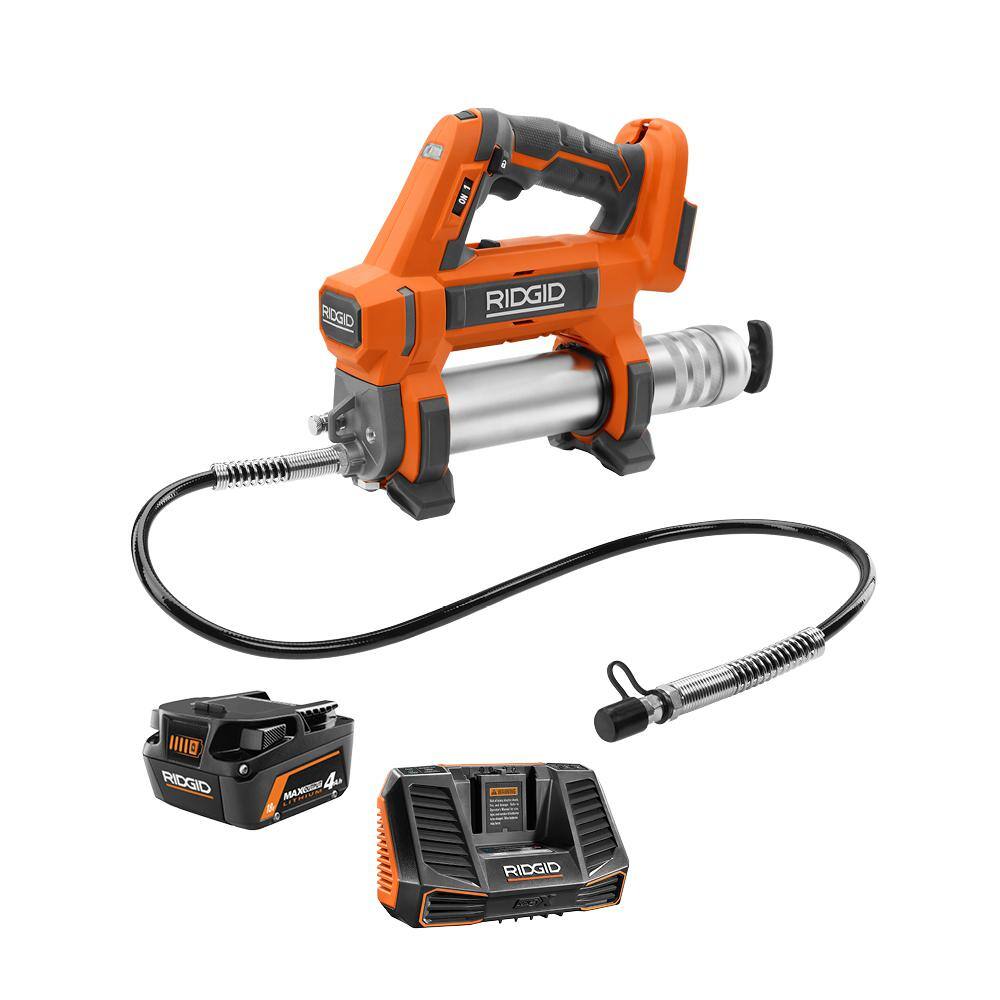 RIDGID 18V Cordless Grease Gun Kit with 4.0 Ah MAX Output Battery and Charger R860445B-AC9540