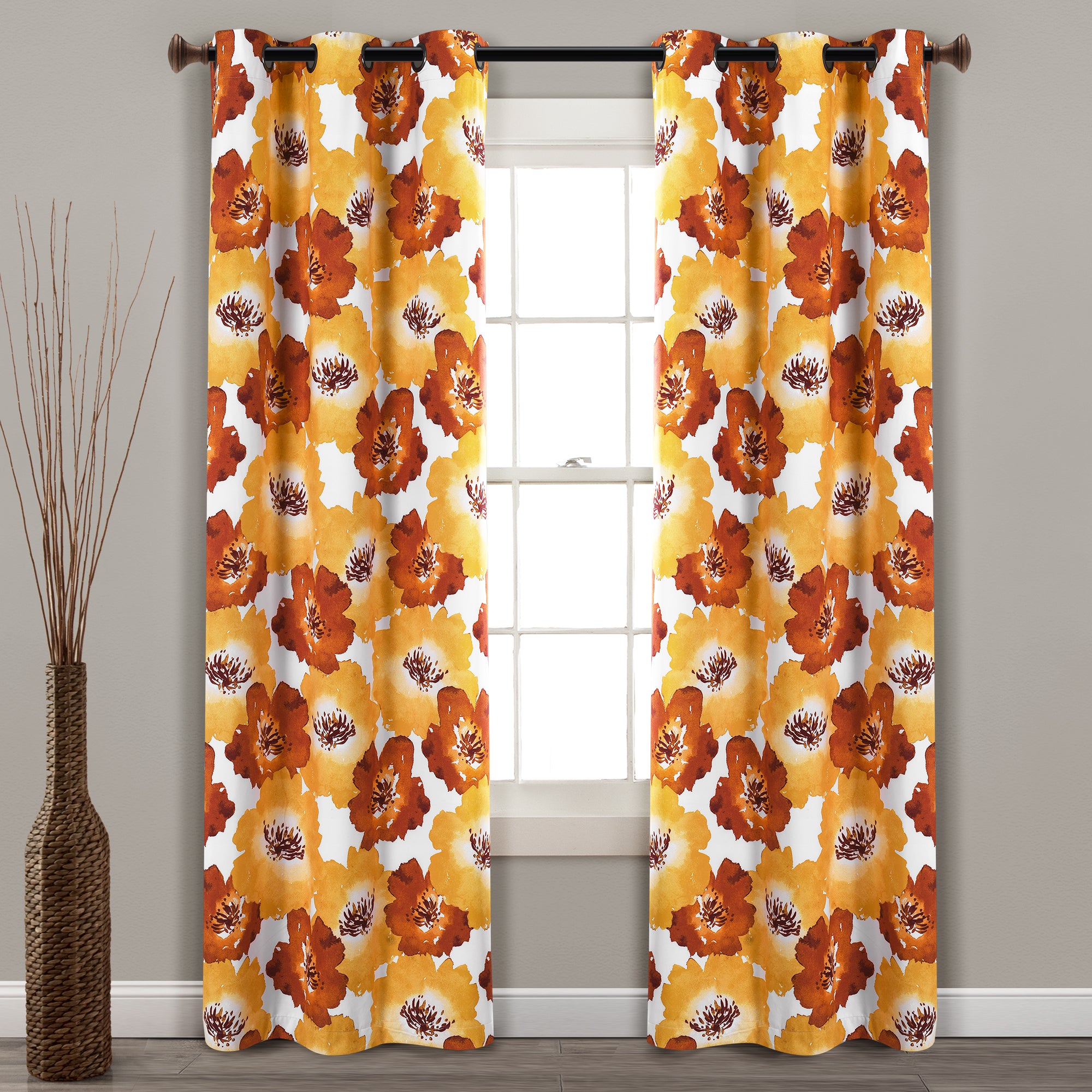 Julie Floral Insulated Grommet Blackout Window Curtain Panel Set