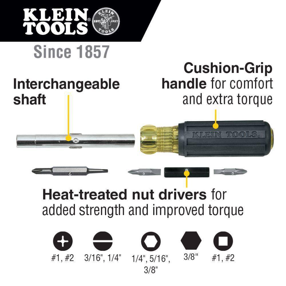 Klein Tools Heavy-Duty Multi-Bit ScrewdriverNut Driver- Cushion Grip Handle 32557