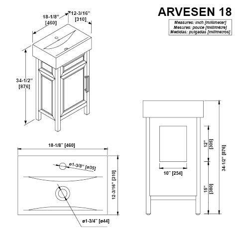 Home Decorators Collection Arvesen 18 in. W x 12.20 in. D x 34.50 in. H Bath Vanity in Espresso with White Ceramic Top Arvesen 18E