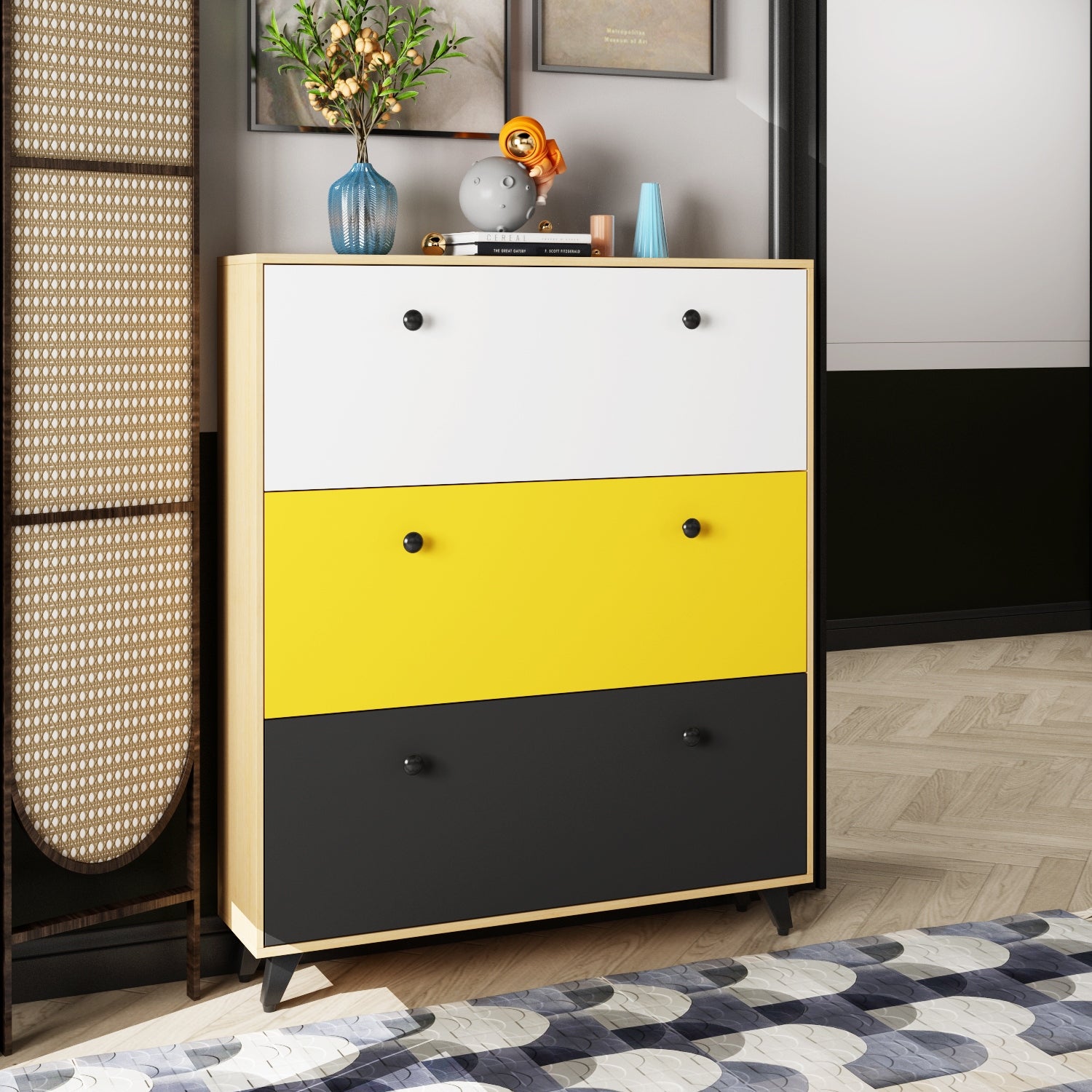 3-Tier Wood Modern Shoe Storage Cabinet - - 34316981