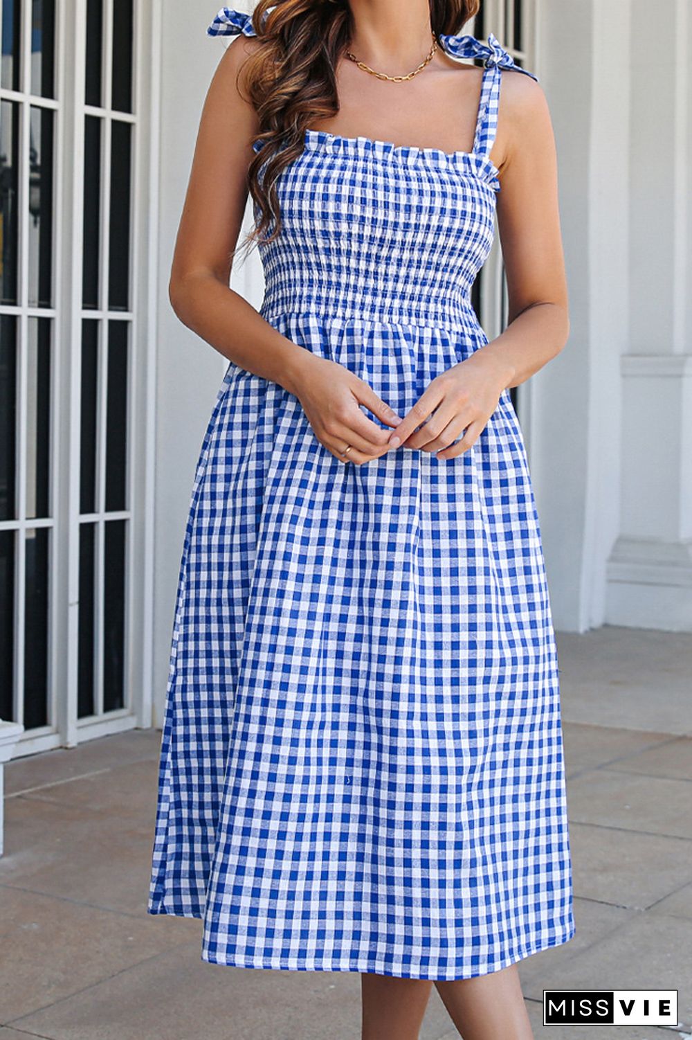 Plaid Print Sleeveless Midi Dress Wholesale