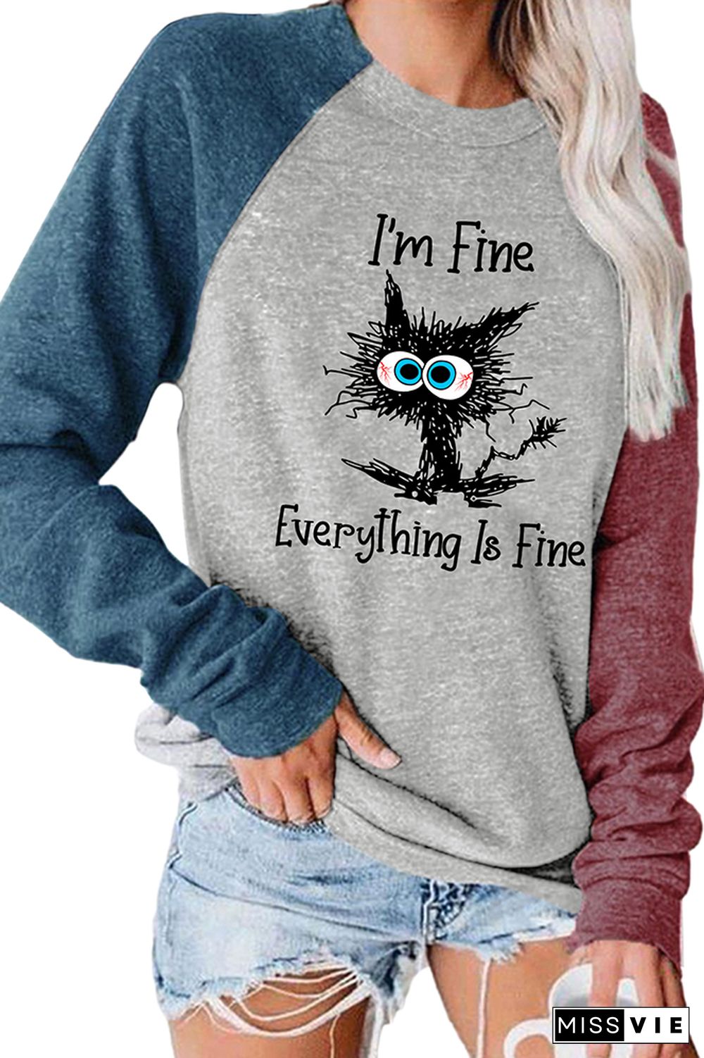 I'm Fine Everything Is Fine Long Sleeve Graphic Tee Wholesale