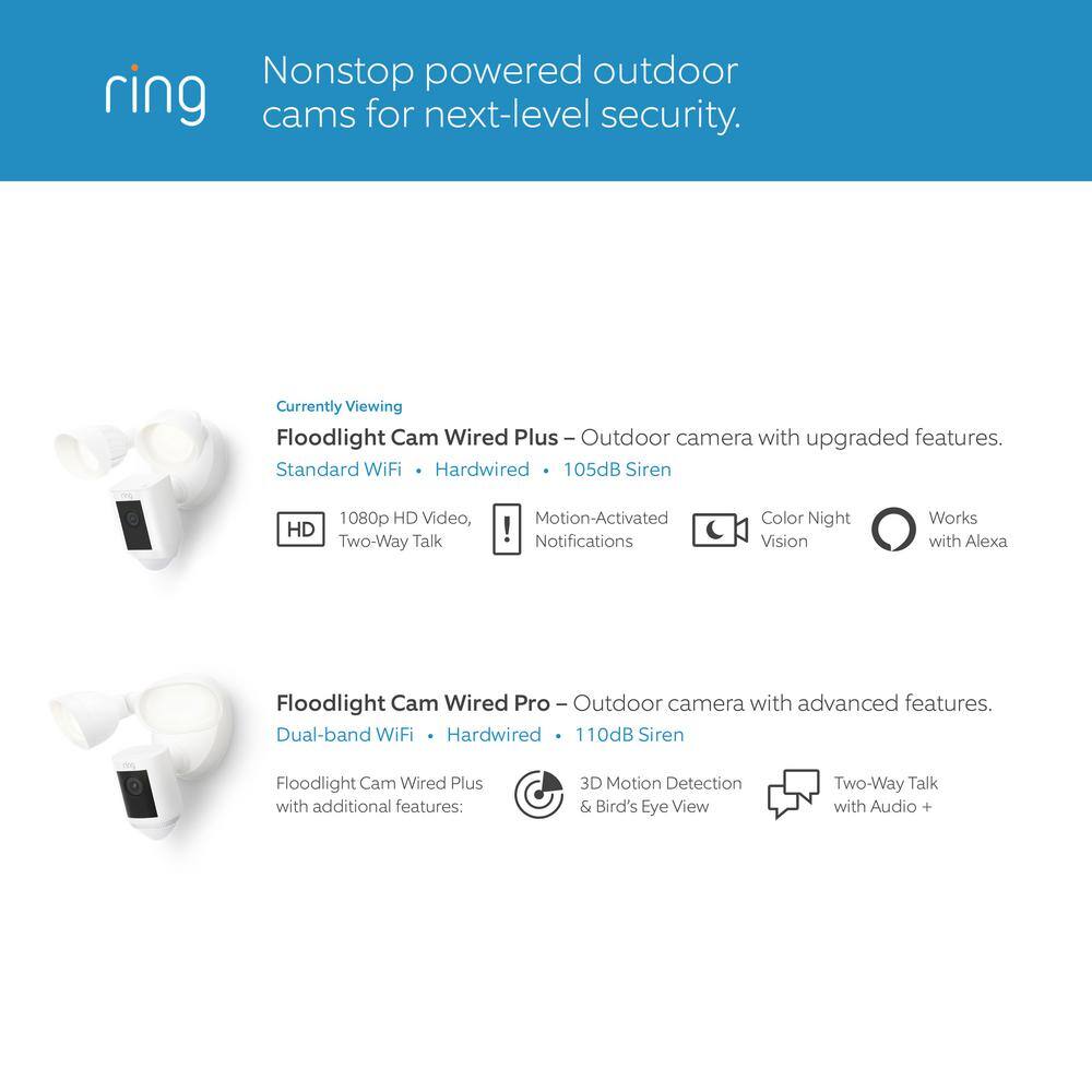 Ring Floodlight Cam Wired Plus Outdoor White Security Standard Surveillance Camera 2-Pack with Chime Pro B0B2YYBQZ7