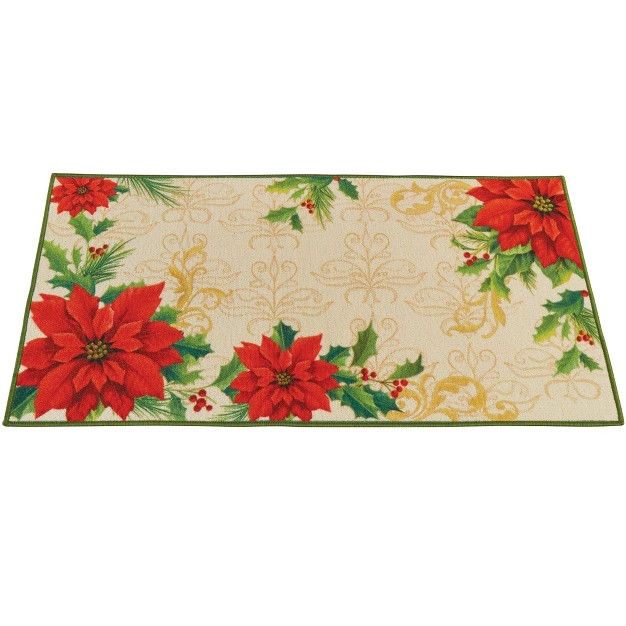 Collections Etc Festive Beautiful Poinsettia 4 foot Long Accent Rug