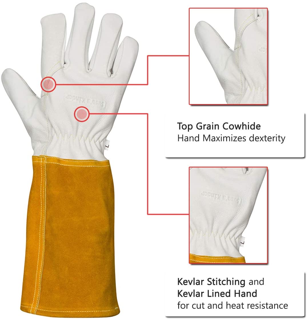 Rose Pruning Gloves Medium -Leather Gardening Gloves with Kevlar Lining for Women and Men - Gauntlet for Weeding, Lady Palm Plant Protection (Medium)