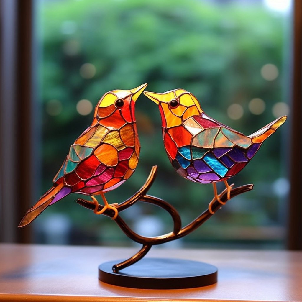 LAST DAY 60% OFF Stained Glass Birds on Branch Desktop Ornaments