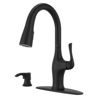 Pfister Wray Single-Handle Pull-Down Sprayer Kitchen Faucet with Solo Tilt Soap Dispenser in Matte Black F-529-7WRYB