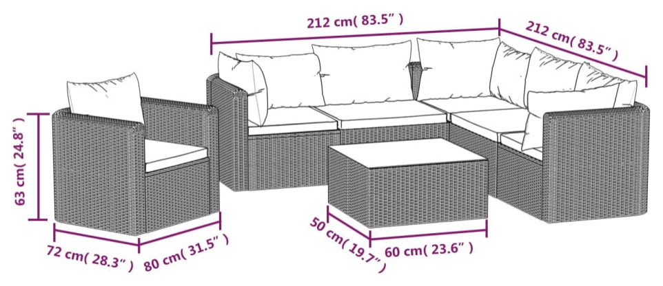 vidaXL Patio Sofa 7 Piece Outdoor Sectional Sofa with Cushions PE Rattan Black   Tropical   Outdoor Lounge Sets   by vidaXL LLC  Houzz