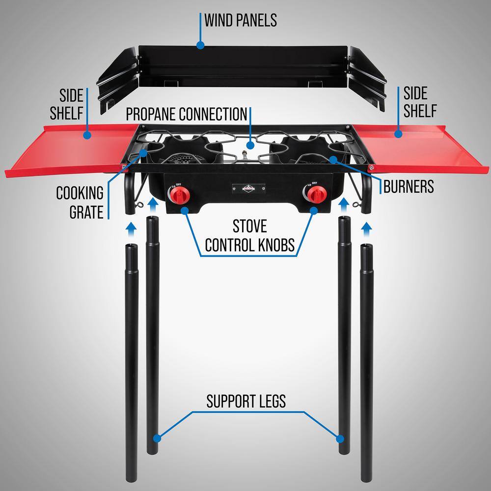 HIKE CREW Outdoor Dual Burner Stove with Carrying Bag and Side Shelves HCSTV2BSH