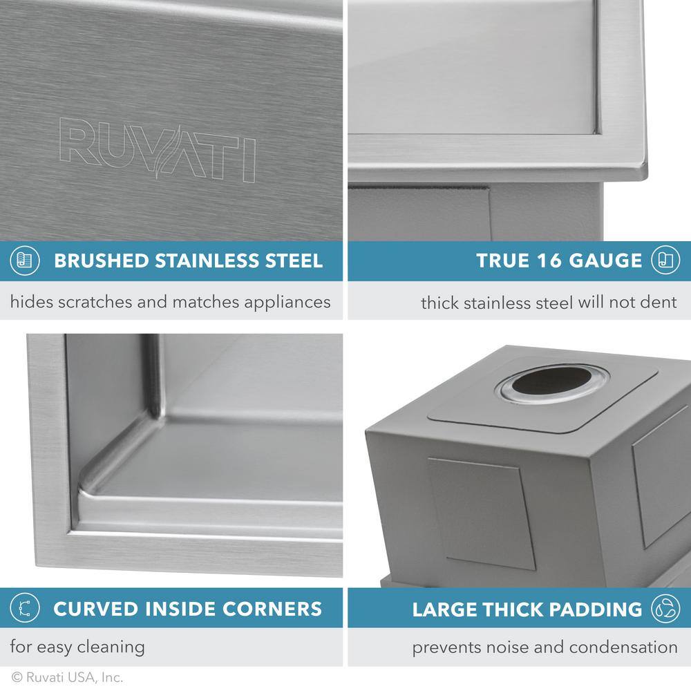 Ruvati Drop-In Stainless Steel 33 in. Workstation Ledge Topmount Kitchen Sink 16-Gauge Single Bowl RVH8003