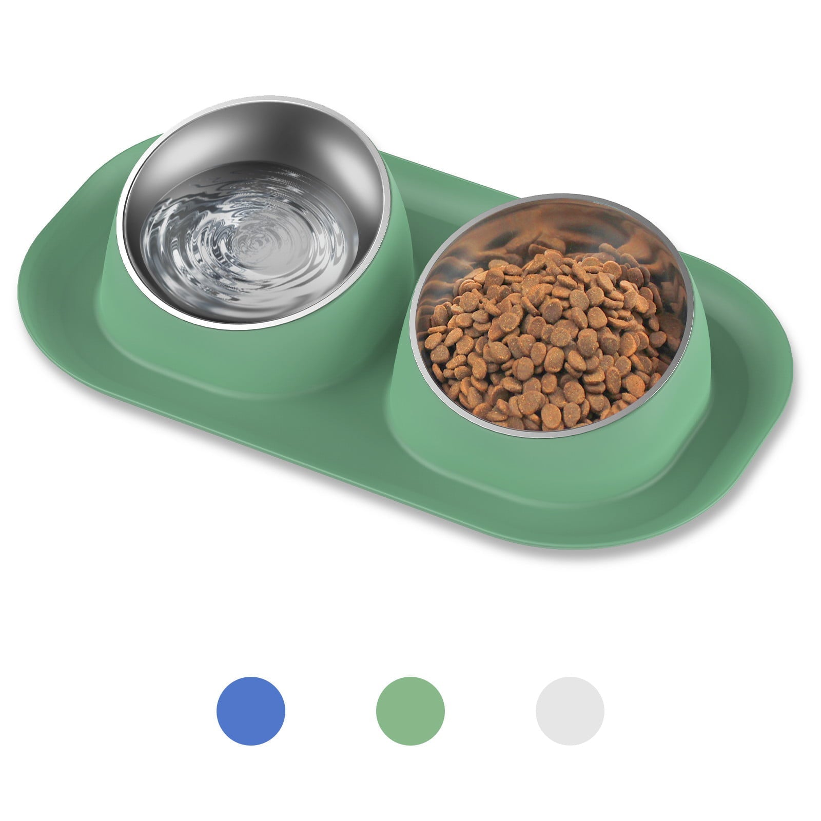 Ptlom Elevated Stainless Steel Pet Food Bowl with Stands, Raised Dog Cat Feeding Bowls Set,Green