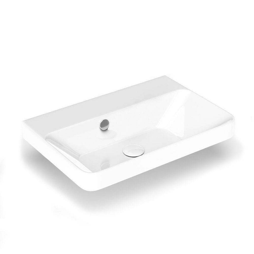 WS Bath Collections Luxury 55 WG Wall MountDrop-In Bathroom Sink in Glossy White without Faucet Hole Luxury 55.00 WG