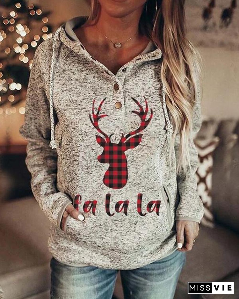 Women's Christmas Printed Long Sleeve Hoodie