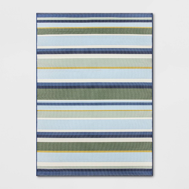 5 x27 x7 x27 Striped Outdoor Rug Blue green