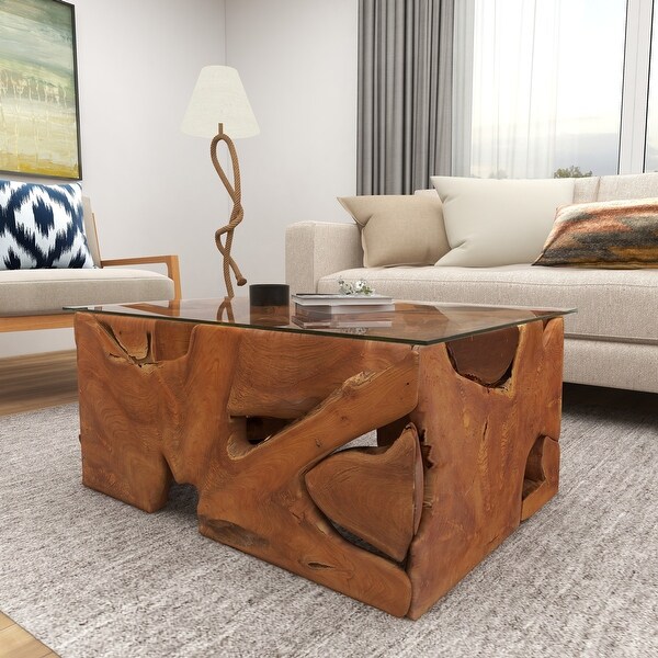 Brown Teak Rustic Coffee Table 18 x 40 x 28 - 40 x 28 x 18