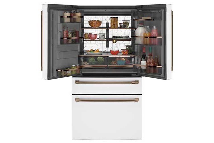 Cafe ENERGY STAR 22.3 Cu. Ft. Matte White With Brushed Bronze Smart Counter-Depth 4-Door French Door Refrigerator