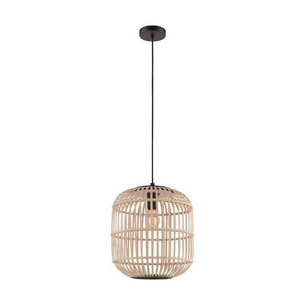 1 light Bordesley Drum Pendant With Wooden Shade Black natural Eglo