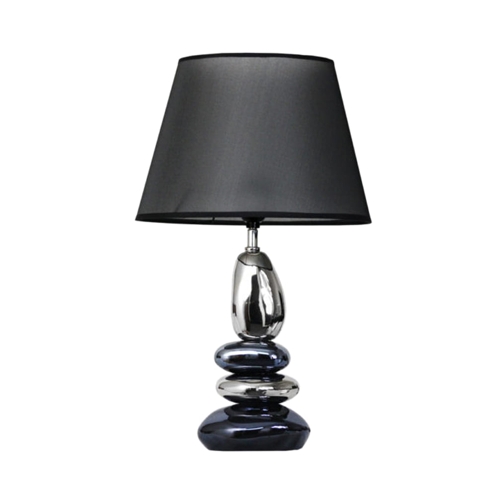 Elegant Designs Stacked Chrome and Metallic Blue Stones Ceramic Table Lamp with Black Shade