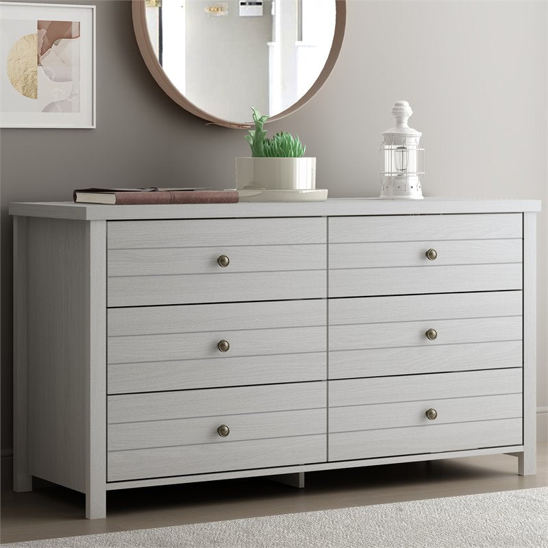 Hillsdale Harmony 6-Drawer Farmhouse Wood Bedroom/Livingroom Dresser in Gray