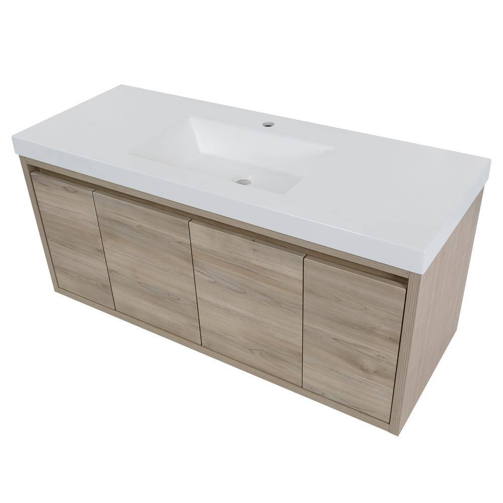 Domani Millhaven 48.5 in. W x 18.75 in. D Floating Bath Vanity in Caramel Mist with Cultured Marble Top in White with Sink B48X20303