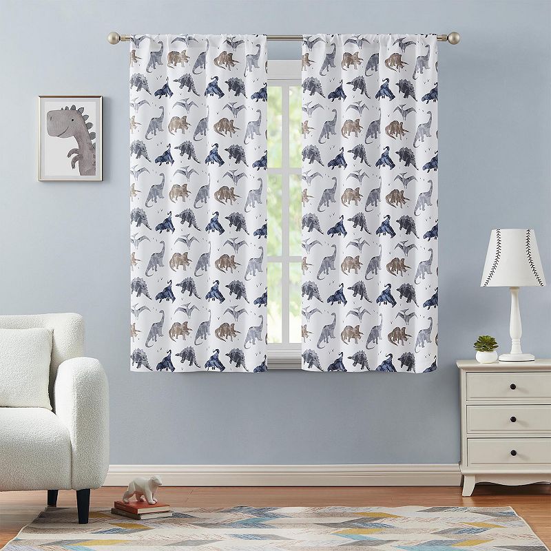 Hopscotch Dino Print Room Darkening Set of 2 Window Curtain Panels