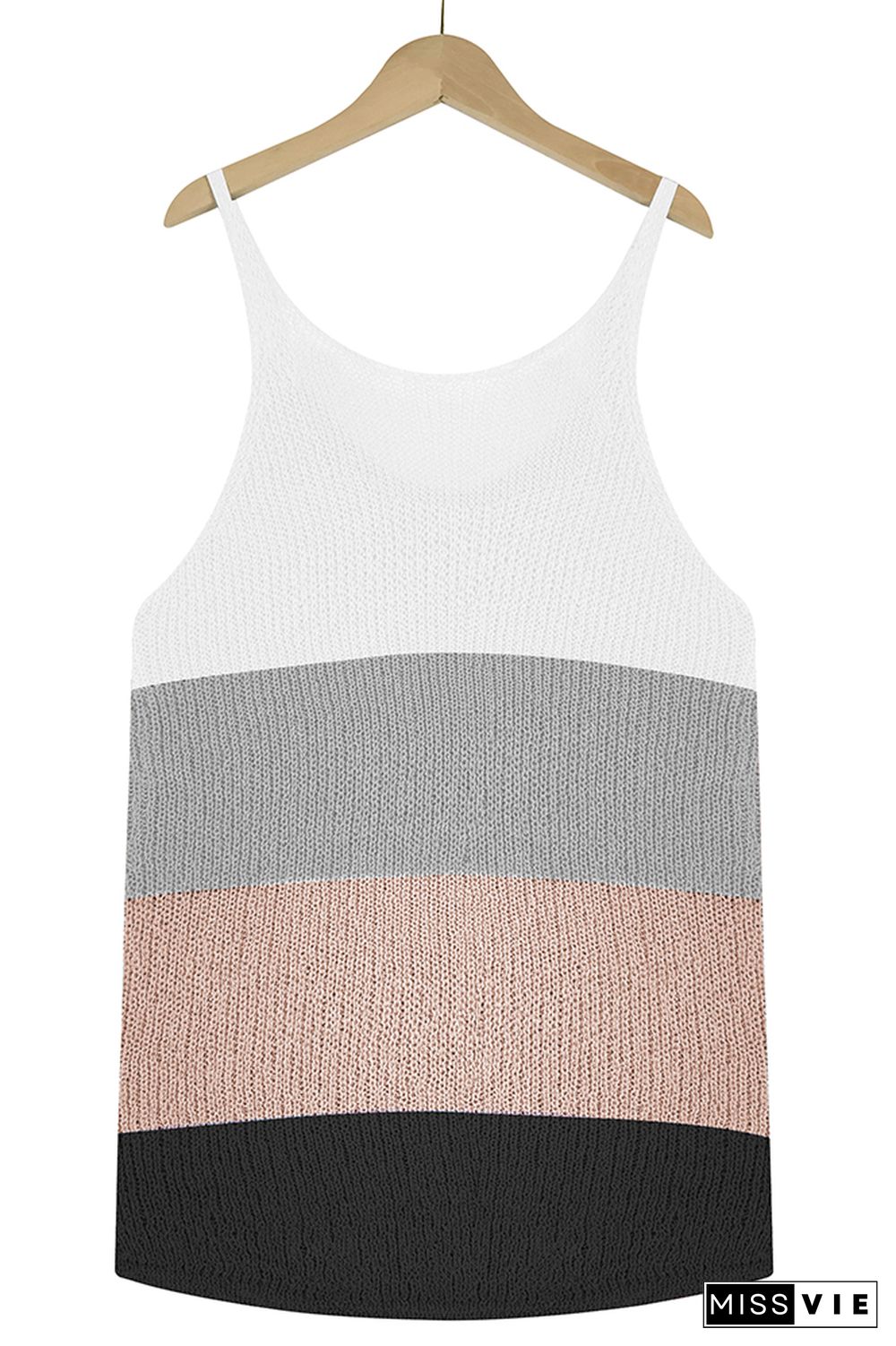 Color Block and Plain U Neck Knit Tank Top