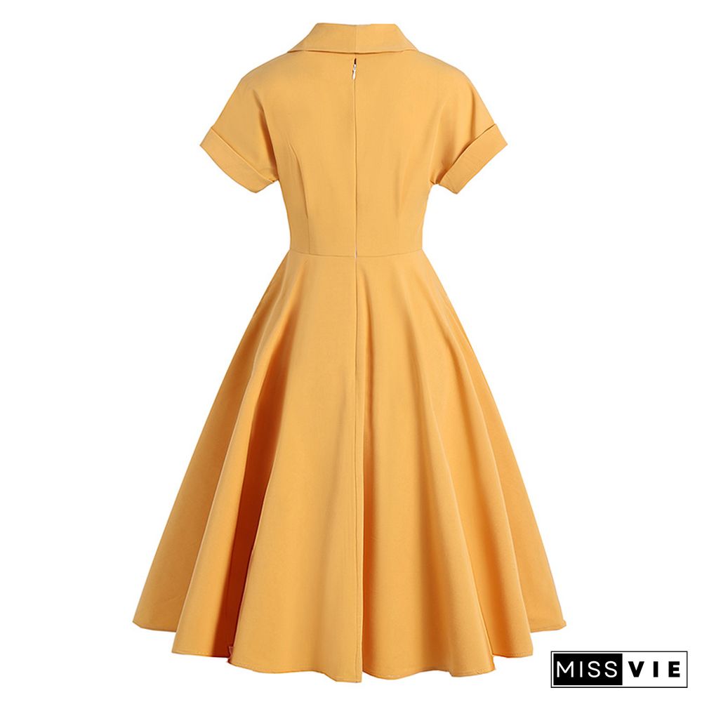 Vintage High Waist Lapel A-line Dress