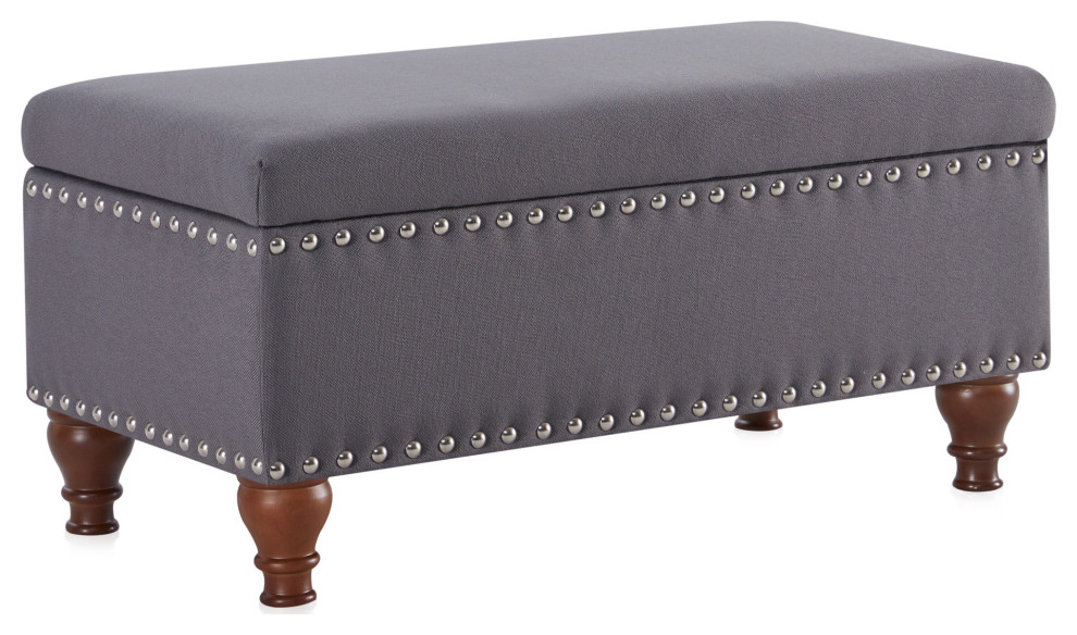 Quincy 35 quotStorage Ottoman Bench With Bun Legs   Traditional   Footstools And Ottomans   by OneBigOutlet  Houzz