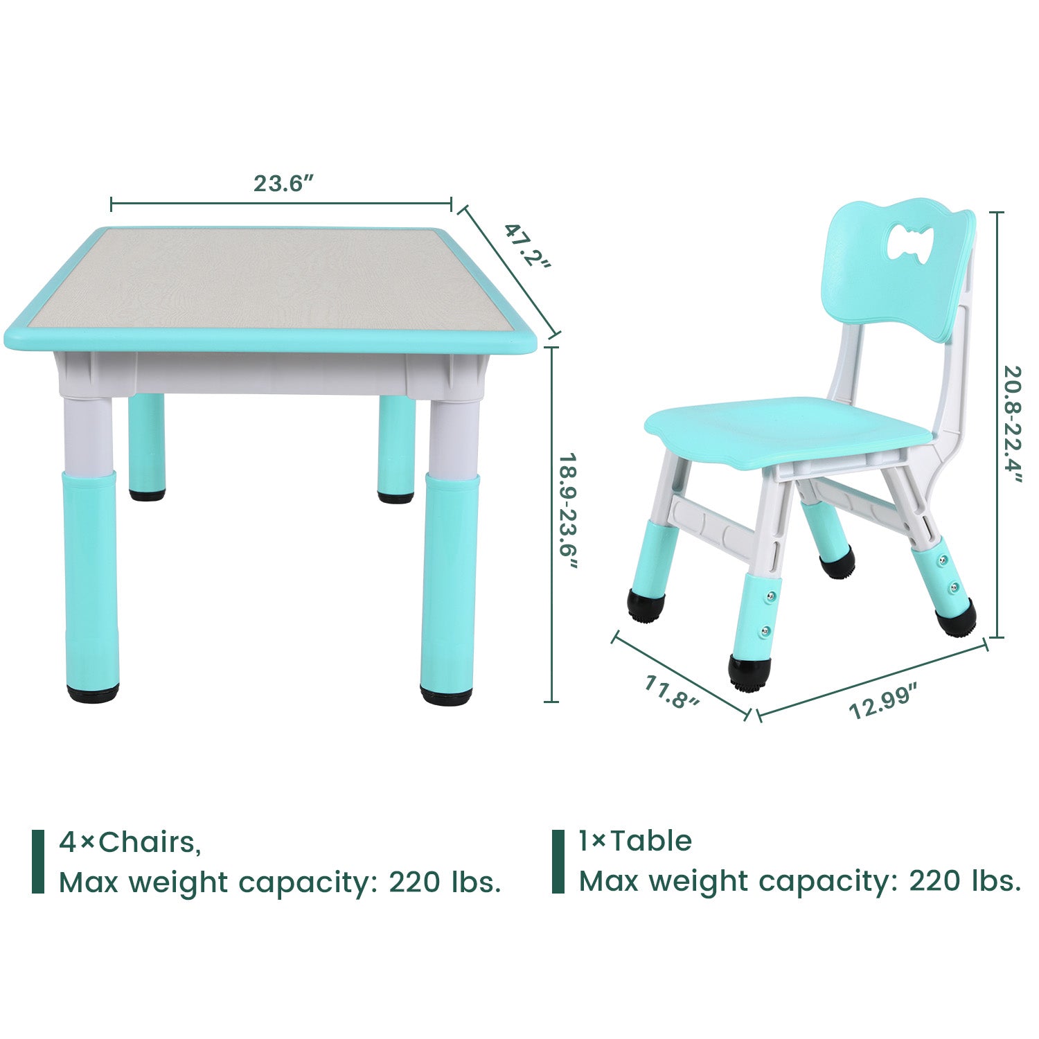 Kids Study Table and Chair Set Height Adjustable for Reading, Drawing, Eating