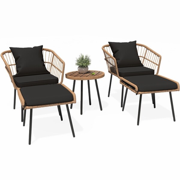 Moasis 5Piece Outdoor Wicker Patio Bistro Set with Footrest Ottomans