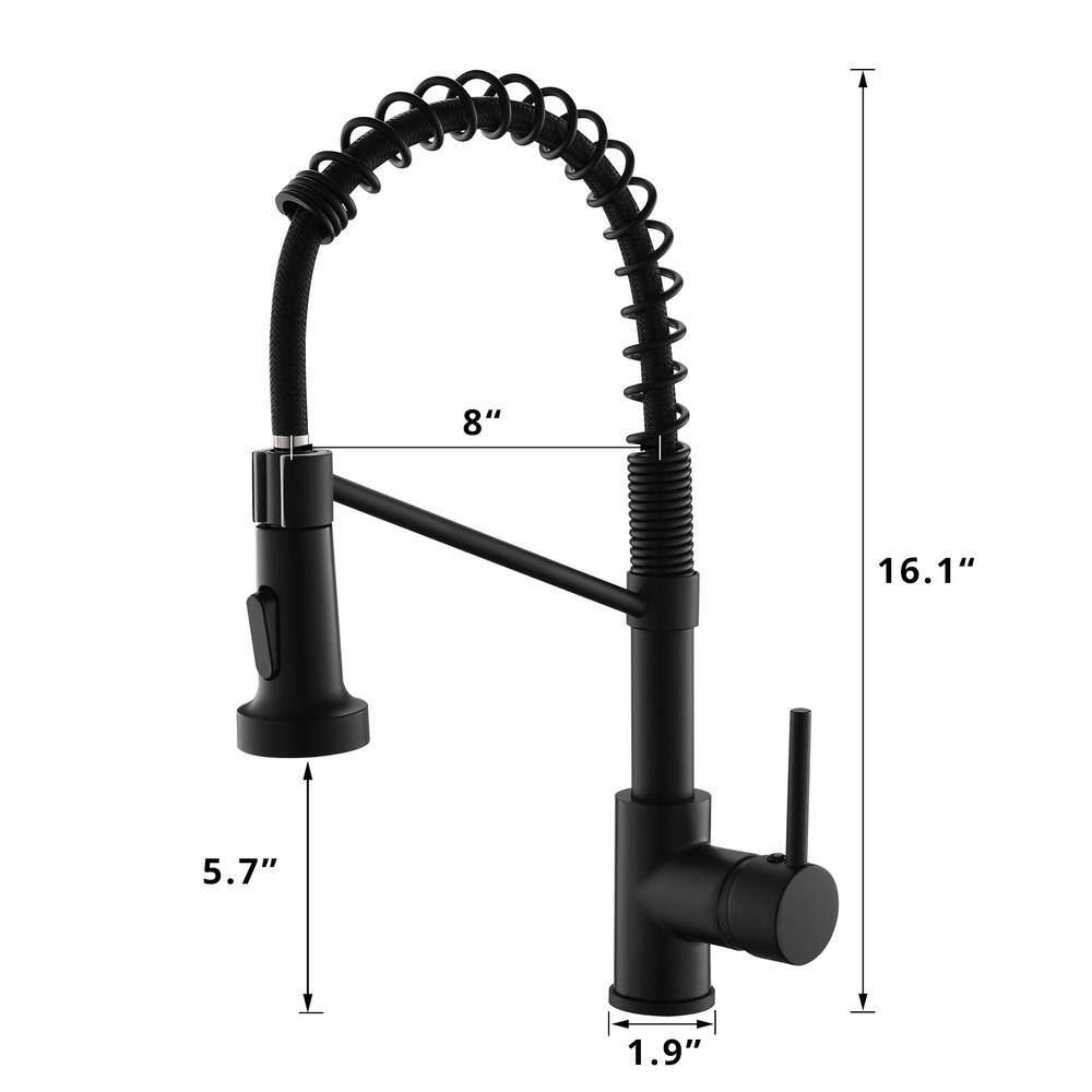 Single Handle Gooseneck Pull Down Sprayer Kitchen Faucet with Dual Function Sprayhead in Matte Black MD-AL125533B