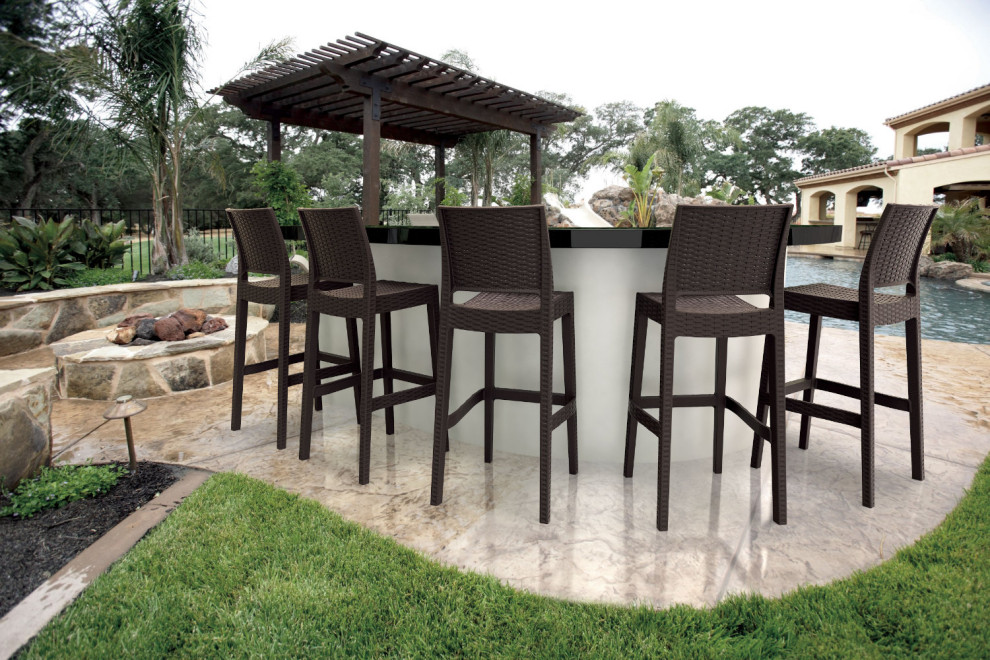 Jamaica Resin Wickerlook Barstool  Brown  Set of 2   Tropical   Outdoor Bar Stools And Counter Stools   by Compamia  Houzz