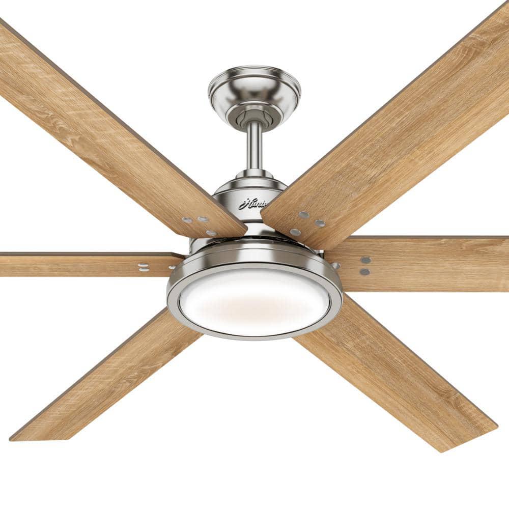 Hunter Warrant 70 in LED Indoor Brushed Nickel Ceiling Fan with Light and Wall Switch