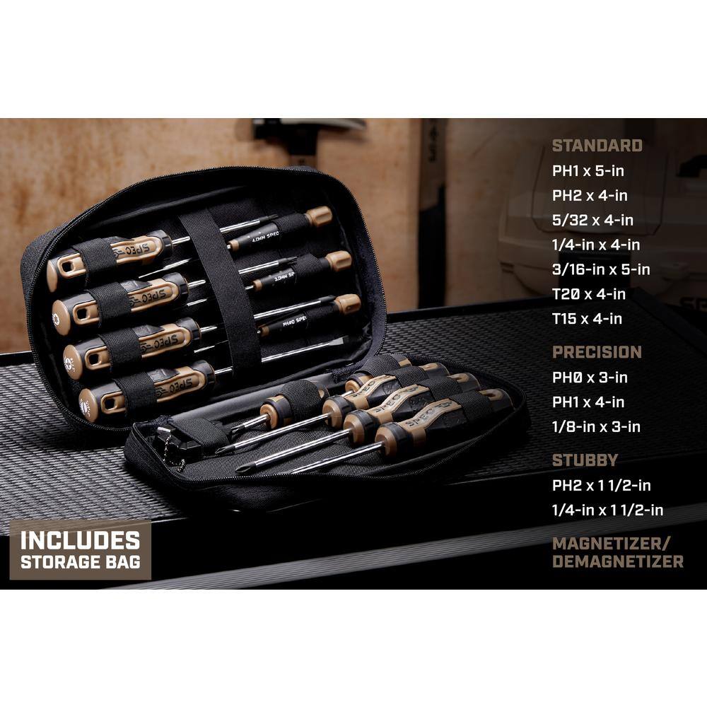 SPEC OPS Screwdriver Set 5 Phillips 5 Slotted 2 Torx Magentic Tip 3% Donated to Veterans (12-Piece) SPEC-S-12PK