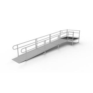 EZ-ACCESS PATHWAY 18 ft. Straight Aluminum Wheelchair Ramp Kit with Solid Surface Tread 2-Line Handrails and 5 ft. Top Platform PS18S55T